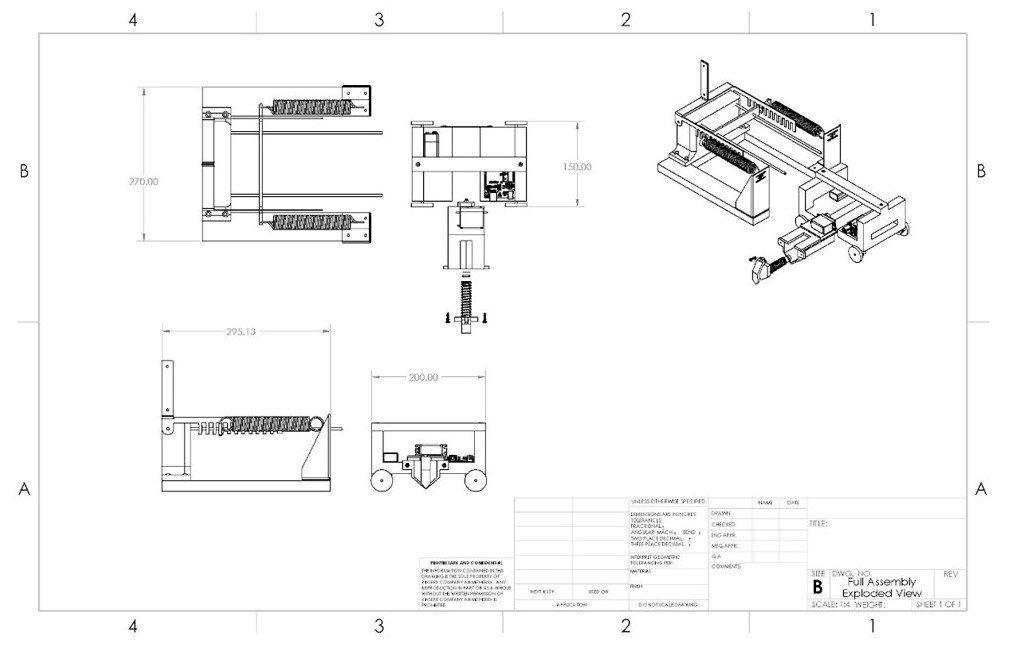 Engineering drawing of the launcher and vehicle assembly