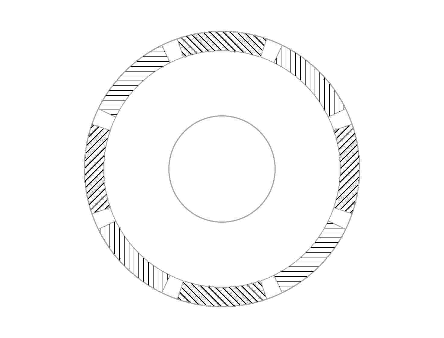 Cross-section diagram of a surface permanent magnet rotor, with magnets mounted on the rotor's outer surface